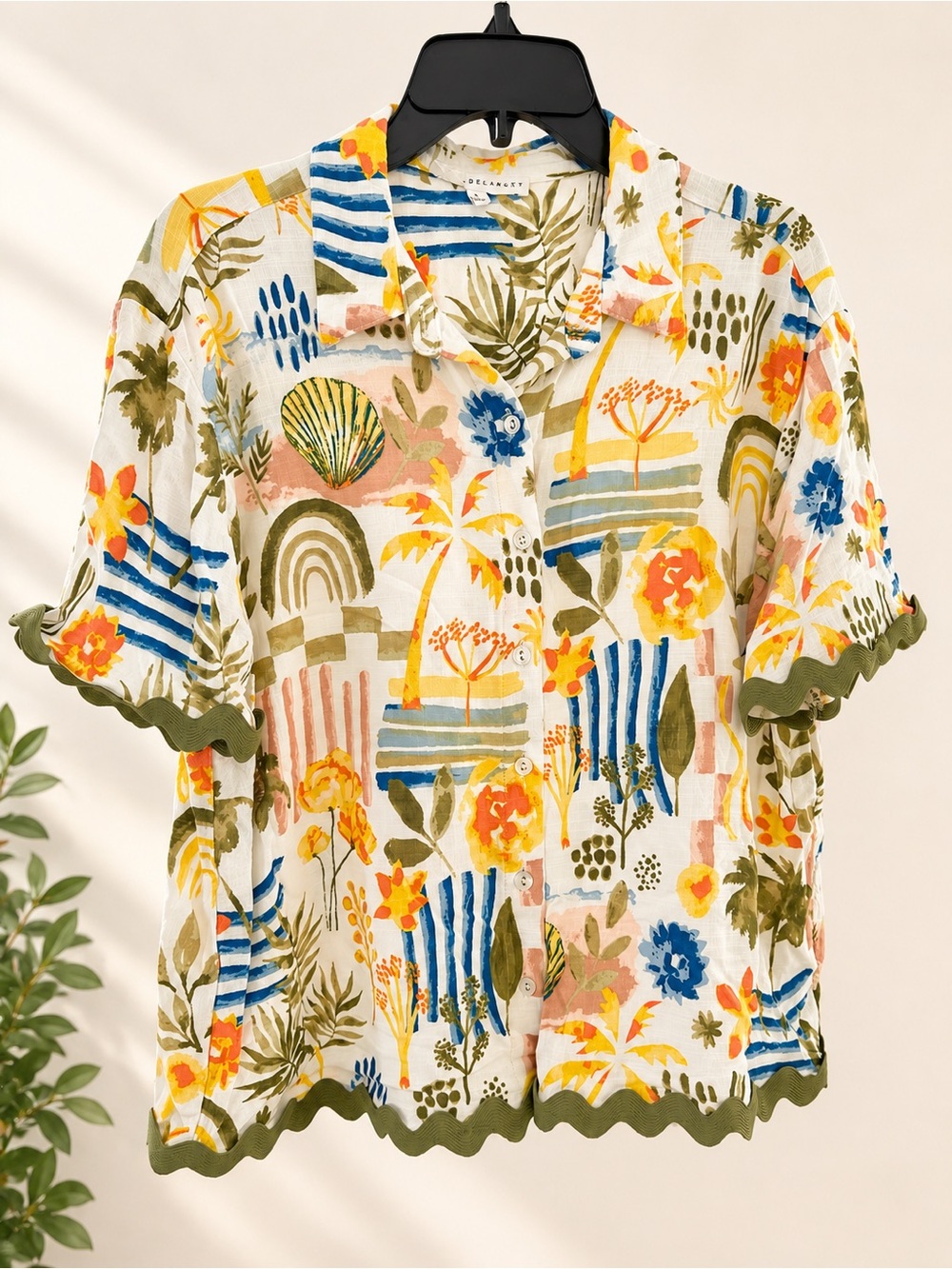 Jane and Delancey Retro Multicolor Floral & Abstract Button-Down Top